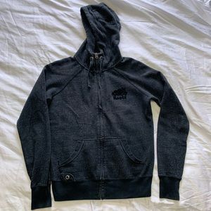 Roots High Neck Heritage Zip Up Hoodie Dark Gray